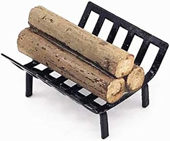 EatingBiting 1:12 Dollhouse Miniature Furniture Garden Lawn Fireplace Metal Firewood Rack Metal Rack with Firewood for Living Room Fireplace Model