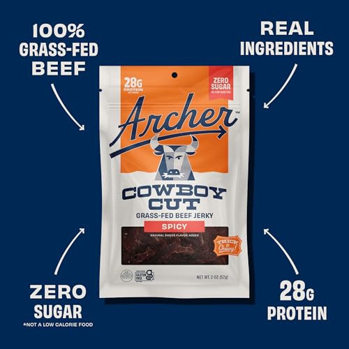 Archer Jerky Cowboy Cut Beef Jerky, Old Fashioned, Zero Sugar- 2 Oz, 6 Pack