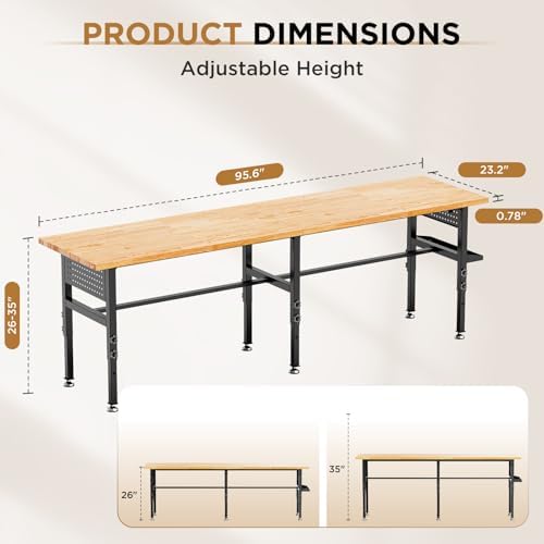 60 Inch Heavy Duty Workbench with Storage Cabinet, Wooden Top, 2000 lbs Capacity, Garage Work Table with Pegboard, Power Outlet, Leveling Feet, Black