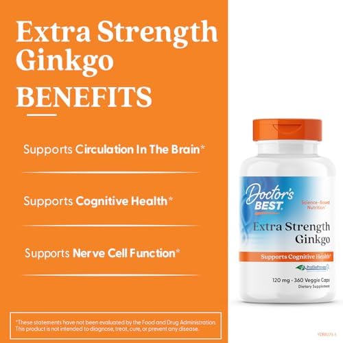 Doctor's Best Extra Strength Ginkgo Biloba Capsules 120 mg - Brain Supplement for Memory and Focus Support, Herbal Cognitive Health Support- 120 Count (Pack of 1)