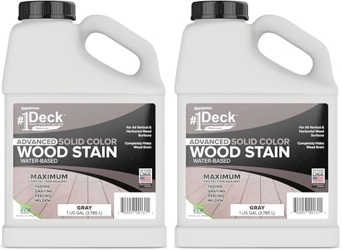 #1 Deck Premium Advanced Solid Color Outdoor Wood Stain and Sealer in One – Water Based Sealant for Wood Decks, Fences, & Siding - 1 Gal - Made in USA - Simply White