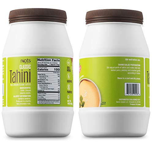 Roots Circle All-Natural Sesame Tahini Paste | 100% Pure Rich & Creamy Ground Sesame Seed Paste for Hummus, Tahini Sauce, Dressing & Dips | Vegan, Kosher | Non-GMO, Gluten & Peanut-Free | 2 Jars 16 Oz