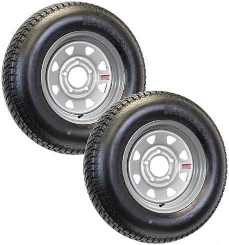 eCustomrim 2-Pack Radial Trailer Tire Rim Assembly ST175/80R13 5 Lug Grey | Load Range D 8 Ply Tire With Curb Guard, 5 Bolt On 4.5 Inch Center