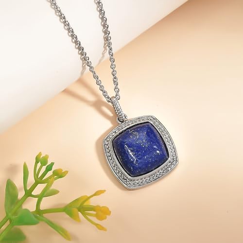 Lapis Lazuli 10.60 ctw Pendant Necklace in Stainless Steel 20 Inches