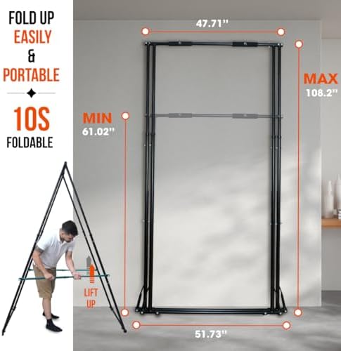 KT TOES DON'T TOUCH GROUND Foldable Free Standing Pull Up Bar Stand Sturdy Power Tower Workout Station For Home Gym Strength Training Adjustable