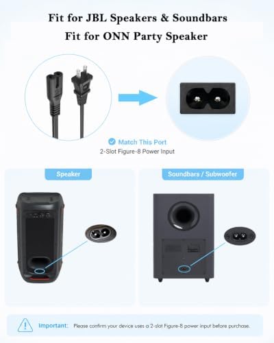 Superer Charger Power Cord Fit for JBL Partybox 110 310 320 120 710 720 100 300 520 1000, ONN Party Speaker