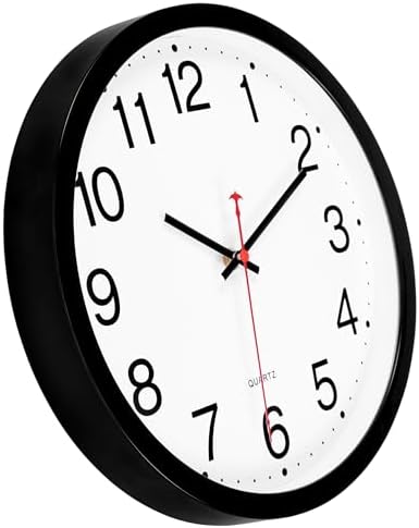 Foxtop 12 Inch Wall Clock Silent Battery Operated Analog Clock, Black