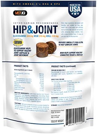 VetIQ Hip & Joint Supplement for Dogs, Chicken Flavored Soft Chews, 90 Count