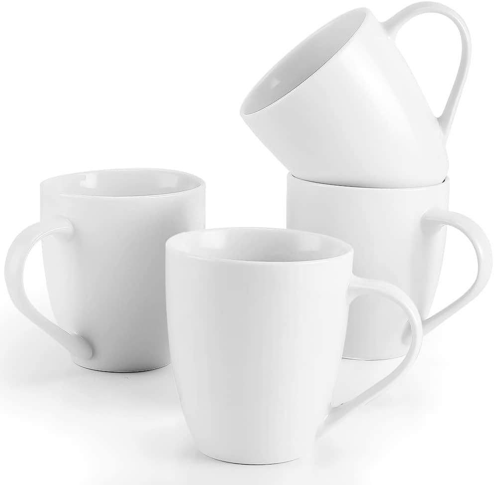 Mfacoy White Coffee Mugs Set of 4, 16 Ounce Mug with Handles, Ceramic Coffee Cups, Porcelain Mugs Sets, Large Coffee Mugs for Coffee, Tea, Hot Cocoa