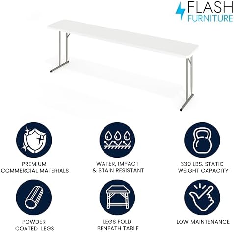 Flash Furniture Elon 6' Plastic Folding Training and Event Table, Rectangular Folding Training Table with 220-lb. Static Weight Capacity, White