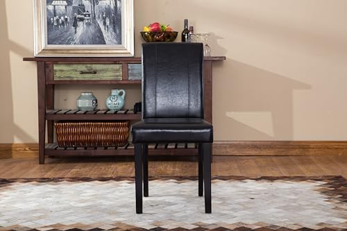Roundhill Furniture C020BR Urban Style Solid Wood Leatherette Padded Parson Chair, Brown, Set of 2