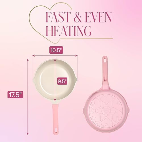 Paris Hilton Cast Aluminum Dutch Oven with Lid, Ceramic Nonstick Coating Made Without PFAS, PFOA, PFOS & PTFE, Heart Knob, 4.3-Quart, Pink