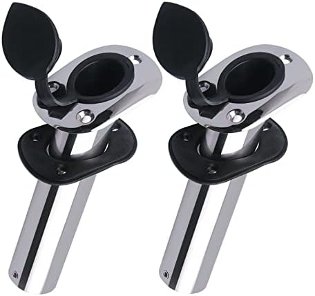 Hoffen 2Pcs Boat Stainless Steel Fishing Rod Holder Flush Mount 15/30/90 Degree with PVC Cap,Inner Tube and Gasket