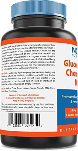 Nova Nutritions Triple Strength Glucosamine Chondroitin MSM 2600mg/Serving Capsules, Supports Healthy Joint