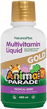 NaturesPlus Animal Parade Gold Children's Liquid Multivitamin, 16 fl oz - Natural Tropical Berry Flavor - Immune Support Supplement - Gluten Free, Vegan - 32 Servings