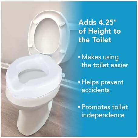 Carex Raised Toilet Seat with Extra Wide Opening - Toilet Seat Riser and Handicap Toilet Seat, White, 1 Count