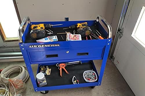 30 in. Large 350 lb. Capacity Glossy Blue Service Cart With Locking Drawer
