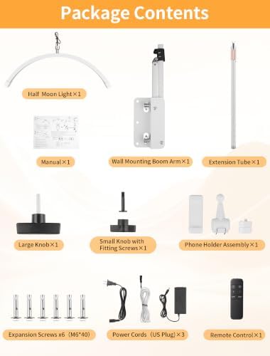 SITTO Wall Mounted Half Moon Beauty Light, LED Hanging Lash Lamp, White | Beauty moon light with Phone Holder, Dimmable Brightness for Tattoo, Nail