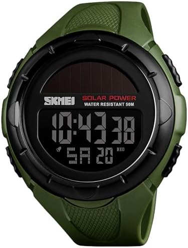Gosasa Men's Outdoor Sports Multifunction Solar Power LED Digital Watches 50M Water Resistant (Black)