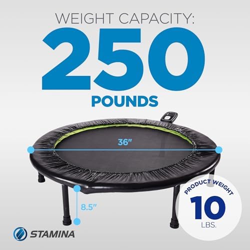 Stamina 36" Foldable Mini Trampoline Rebounder for Adults with Smart Workout App, Black - Portable Fitness Equipment for Home Gym, Cardio and Jumping Training Exercise
