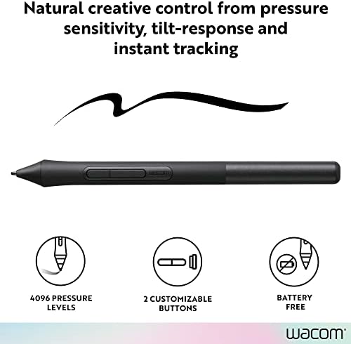 Wacom Intuos Pen LP1100K | Cordless and battery free so pen never needs charging, 2 shortcut buttons, 4,096 levels of pressure sensitivity for control