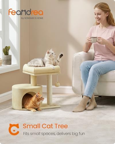 Feandrea Cat Tree, 18.5-in Small Cat Tower, Cute Kittens Condo, Smoky Gray