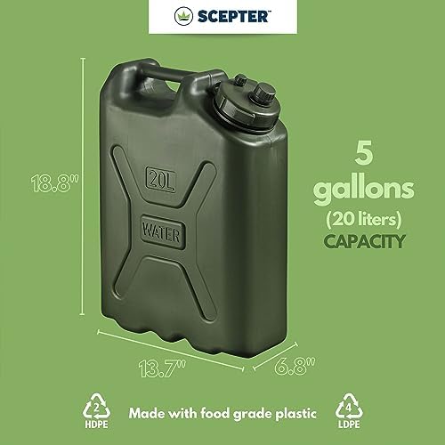 Scepter Portable Military Style Water Container for Camping & Outdoors, 5 Gallon