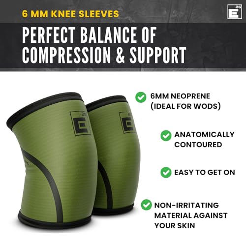 Element 26 Knee Sleeves for Weight Lifting with Gym Bag (M, Black) | 6mm Neoprene Support for Powerlifting, CrossFitting, Squats, Deadlifts, 7mm Compression, Non-Slip, Men & Women, Sold As Pair