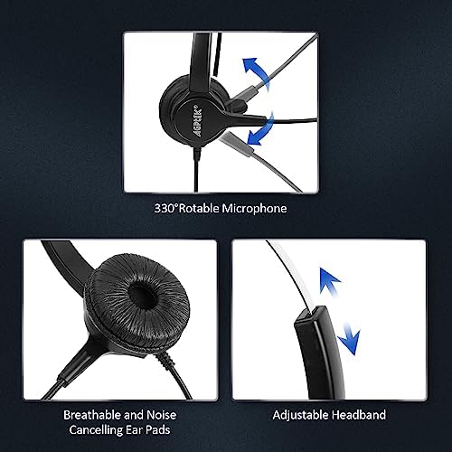 AGPTEK® 2.5mm Dual Ear Call Center Telephone Headphone | 6FT Noise Cancelling Binaural Headset, with Boom-Style Mic for Most Cordless Phones