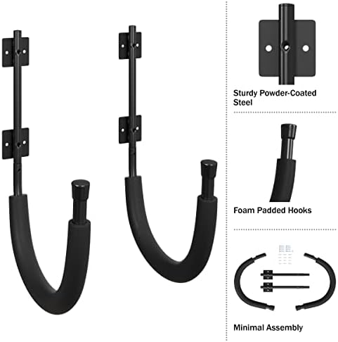 2-Pack of Kayak Storage Hook Sets - Kayak Wall Mount Hangers with 100lb Capacity Per Pair for Paddleboards, Surfboards,