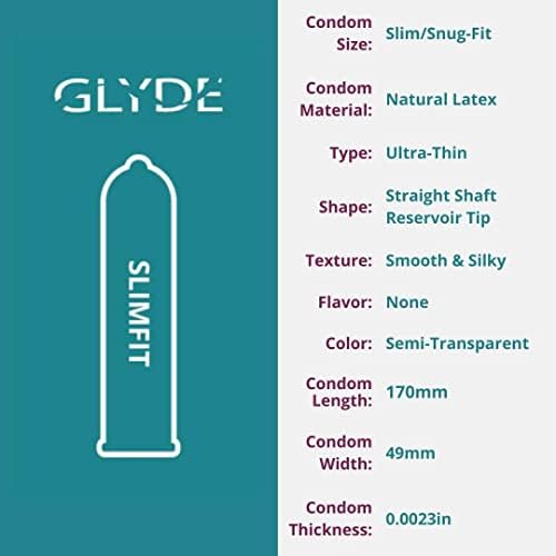 GLYDE Slimfit Snug Fit Condoms - Ultra-Thin Small Size - 12 Count, 49mm | Fragrance-Free, Lightly Lubricated, Body-Friendly, Vegan Formula Condoms, Strong and Secure Fit for Comfort and Natural Feel