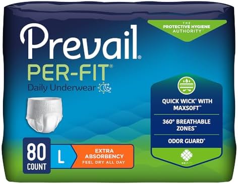 Prevail Per-Fit Daily Protective Underwear, Unisex Adult Disposable Adult Diaper for Men & Women, Extra Absorbency, Medium, 80 Count (4 Packs of 20) | Disposable, Incontinence, Extra Absorbency