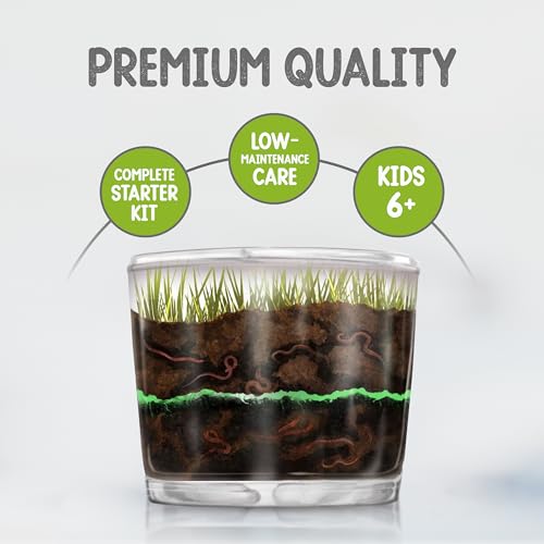 Worm Farm for Kids Kit with 20 Live Composting Worms, All-in-One Bundle | Watch composting in action with this complete kit with live worms included, all-in-one bundled engaging science project