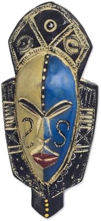 NOVICA Wood Ghanaian Decorative Mask, Multicolor, 'Dual Thandi'