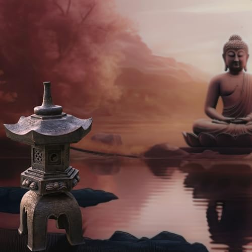 Bellaa Japanese Pagoda Garden Statue - 17” Brown Polyresin Zen Lantern Outdoor Decor