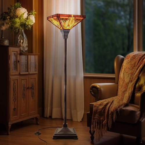 Capulina Tiffany Lamp Antique Amber Brown Stained Glass Torchiere Floor Lamp