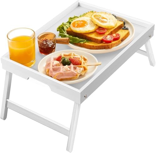 Bamboo Bed Tray Table with Foldable Legs, Breakfast Tray for Sofa, Bed, Eating, Working, Used As Laptop Desk Snack Tray by Pipishell