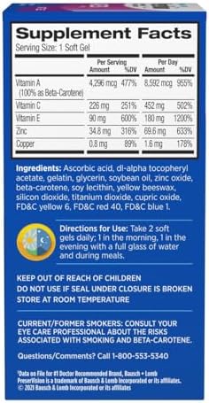 PreserVision AREDS Eye Vitamins, #1 Eye Doctor Recommended Brand, Multivitamin with Copper, Vitamin A, C & E, Zinc Supplements, 120 Softgels