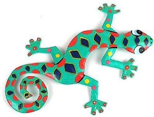 Global Crafts 8" Painted Gecko Recycled Haitian Metal Wall Art Blue Green, Florida
