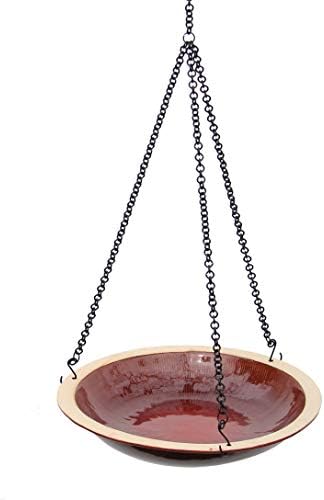 BYER OF MAINE Circles Hanging Bird Bath, Porcelain, Glaze Finish, Adjustable Chain, Sandy Granite, 14”x14”x34” adj