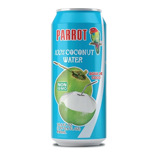 Parrot Brand Coconut Water No Pulp 490ml 16.6 fl. oz.100% Juice Refreshing Coconut Taste Natural Essential Plant Based Non-GMO Electrolytes