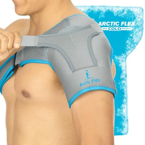 Arctic Flex Shoulder Ice Pack Brace - Rotator Cuff Cold Gel Wrap Therapy | Heat or Cooling Support Immobilizer with Compression Stability for