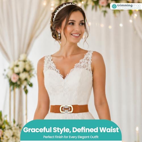 Trimming Shop Women's 60mm Elastic Waist Diamond Embellishment Belt Buckle