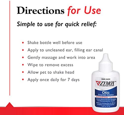 Zymox Otic Enzymatic Solution for Dogs and Cats to Soothe Ear Infections with 1% Hydrocortisone for Itch Relief, 4oz