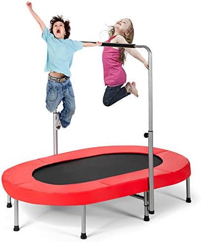 Giantex Mini Trampoline, 2 Persons Foldable Fitness Trampoline w/ 5 Levels Height Adjustable Handle, Max Load 330LBS