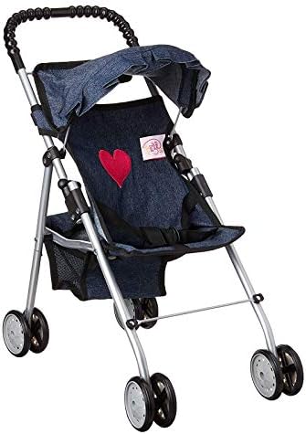 The New York Doll Collection My First Doll Stroller with Basket & Heart Design Foldable Doll Stroller, Pink