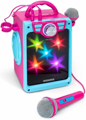 Rechargeable Pink Karaoke Machine, 2 Microphones, Bluetooth, Girls Ages 8+