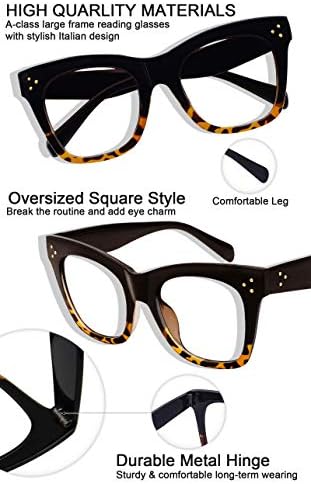 MARE AZZURO Oversized Reading Glasses Women Trendy Large Readers 0 1.0 1.25 1.5 1.75 2.0 2.25 2.5 2.75 3.0 3.5 4.0 5.0 6.0 (Black, 250)