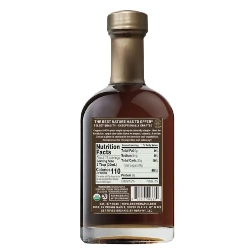 Crown Maple Organic Bourbon Barrel Aged Maple Syrup, Pancakes, Flavor Cocktails, Marinades and Sauces, 12.7 Fl Oz