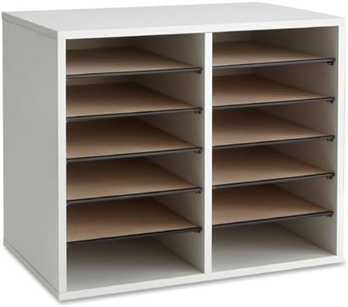 Safco® Wood Adjustable 12-Compartment Literature Organizer, 16" H x 19 1/2" W x 12" D, Gray
